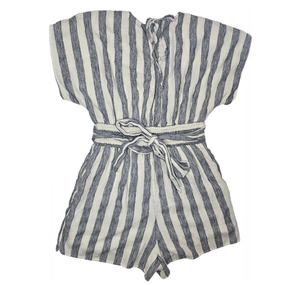 American Eagle Striped Grey White Gray Wrap Tie Back Romper Size XS Cotton - Picture 4 of 15